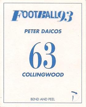 1993 Select AFL Stickers #63 Peter Daicos Back